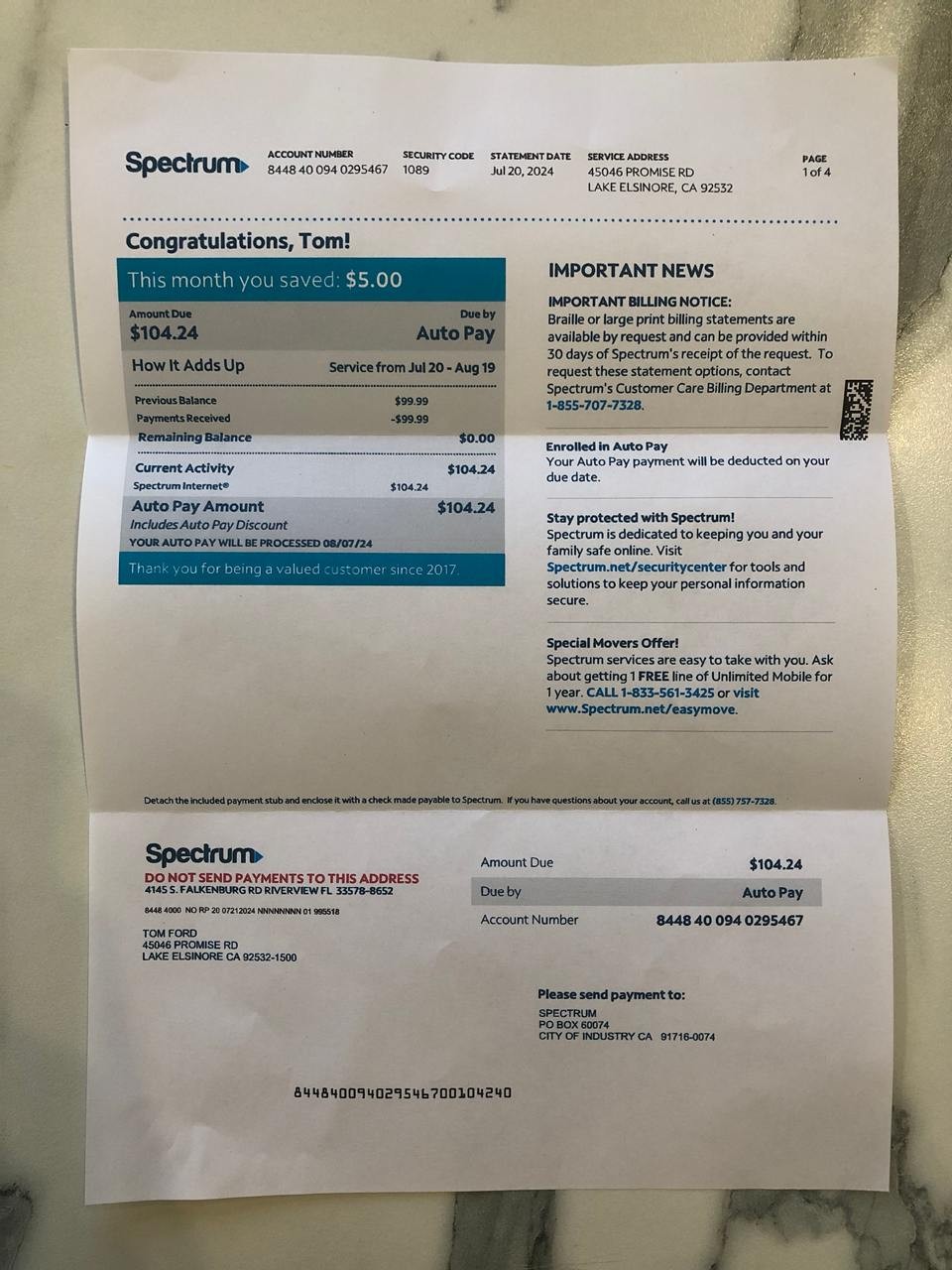 #UtilityBill #US #Spectrum